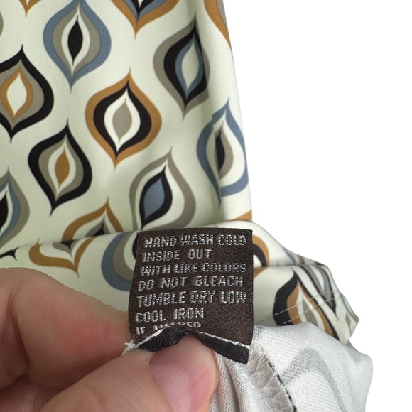 J. McLaughlin Catalina Cloth Retro Mod Knee Length Dress Brown Cream V-Neck Med - Picture 7 of 15